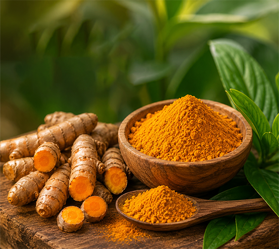 Turmeric powder and rhizomes