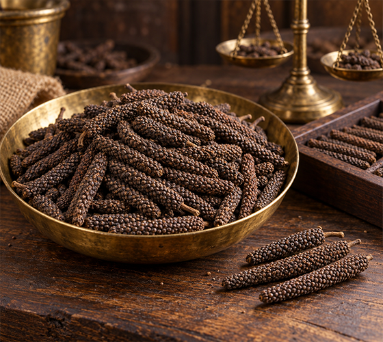 Long Pepper powder and dried chilli fruits